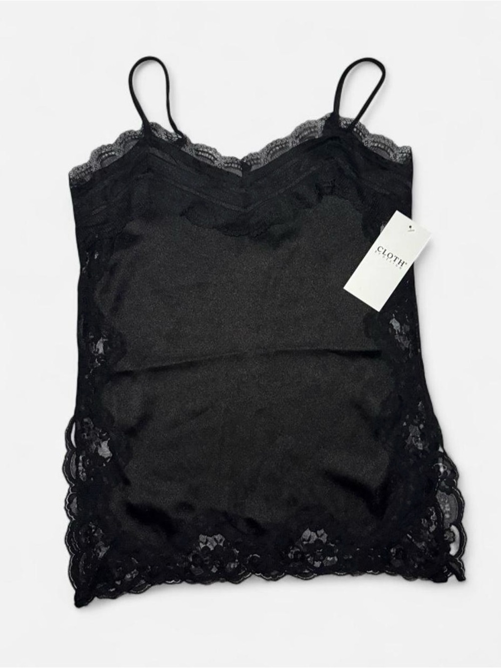 Cloth by Design Black Lace Trim Satin Cami Tank Top - Size XS - NWT
